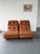 Low Brown Leather Lounge Chairs on Wheels, 1970s, Set of 2 1