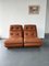 Low Brown Leather Lounge Chairs on Wheels, 1970s, Set of 2, Image 1