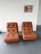 Low Brown Leather Lounge Chairs on Wheels, 1970s, Set of 2 4