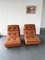 Low Brown Leather Lounge Chairs on Wheels, 1970s, Set of 2, Image 4