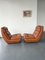 Low Brown Leather Lounge Chairs on Wheels, 1970s, Set of 2 6