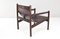 Mid-Century Modern Safari Leather & Wood Roxinho Armchair by Michel Arnoult 7