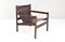 Fauteuil Safari Mid-Century en Cuir et Bois par Michel Arnoult 1