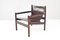 Mid-Century Modern Safari Leather & Wood Roxinho Armchair by Michel Arnoult 3