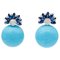 14K White Gold Earrings with Turquoise Sapphires and Diamonds, Image 1