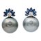 14K White Gold Earrings with Grey Pearls Sapphires and Diamonds 1