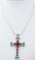Rose Gold and Silver Cross Pendant Necklace wit Sapphire Emeralds Rubies and Diamonds 2