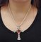 Rose Gold and Silver Cross Pendant Necklace wit Sapphire Emeralds Rubies and Diamonds 5