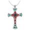 Roségold und Silber Kreuz Halskette mit Saphir Smaragden Rubinen und Diamanten 1