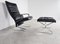 Vintage Black Leather & Chrome Lounge Chair & Ottoman, 1970s, Set of 2, Image 4