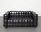 Schwarzes Kubus Ledersofa von Josef Hoffmann für Wittmann, 1980er 1