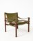 Fauteuil et Ottomane Safari Mid-Century en Palissandre et Cuir Vert de Arne Norell AB, 1960s, Set de 2 1