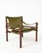 Mid-Century Swedish Rosewood & Green Leather Sirocco Safari Lounge Chair & Ottoman from Arne Norell AB, 1960s, Set of 2 1