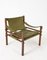 Fauteuil et Ottomane Safari Mid-Century en Palissandre et Cuir Vert de Arne Norell AB, 1960s, Set de 2 3