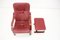 Czechoslovakian Leather Lounge Chair with Footrest from Ton, 1980, Set of 2 6