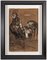 Brown & Black Rooster, 20th-Century, Pencil on Paper, Framed 5