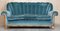 Art Deco Burr Walnut Sofa & Armchairs in Blue Velour Fabric, Set of 3, Image 3