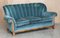 Art Deco Burr Walnut Sofa & Armchairs in Blue Velour Fabric, Set of 3 2