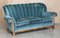 Art Deco Burr Walnut Sofa & Armchairs in Blue Velour Fabric, Set of 3, Image 2