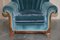 Art Deco Burr Walnut Sofa & Armchairs in Blue Velour Fabric, Set of 3 15