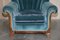 Art Deco Sofa & Sessel aus Wurzelholz mit blauem Veloursbezug, 3er Set 15