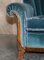 Art Deco Burr Walnut Sofa & Armchairs in Blue Velour Fabric, Set of 3 16