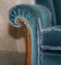 Art Deco Burr Walnut Sofa & Armchairs in Blue Velour Fabric, Set of 3 17