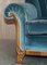 Art Deco Burr Walnut Sofa & Armchairs in Blue Velour Fabric, Set of 3 4