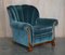 Art Deco Burr Walnut Sofa & Armchairs in Blue Velour Fabric, Set of 3, Image 12