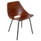Moderner französischer Mid-Century Tonneau Stuhl aus braunem Leder & Metall von Pierre Guariche, 1950er 1