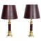 Large Leather and Brass Table Lamps from Maison Jansen, France, 1970s, Set of 2 1