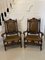 Large Antique Victorian Lounge Chairs in Carved Walnut and Leather, Set of 2 1