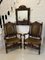Large Antique Victorian Lounge Chairs in Carved Walnut and Leather, Set of 2 2