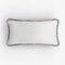 White with Grey Fringes Happy Linen Pillow by LO DECOR for Lorenza Briola, Image 1