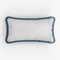 White with Light Blue Fringes Happy Linen Pillow by LO DECOR for Lorenza Briola, Image 1