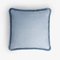 White with Light Blue Fringes Happy Linen Pillow by LO DECOR for Lorenza Briola, Image 2