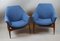 Mid-Century Hungarian Lounge Chairs in Blue Fabric by Julia Gaubek, 1950s, Image 3