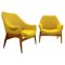 Mid-Century Hungarian Lounge Chairs in Yellow Fabric by Julia Gaubek, 1950s 1