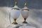 Alabaster Urns with Brass Border and Finial, Set of 2 1