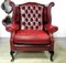 Queen Anne Wingback Chesterfield Armchair in Oxblood Leather 1