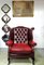 Queen Anne Wingback Chesterfield Armchair in Oxblood Leather 3