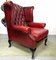 Queen Anne Wingback Chesterfield Armchair in Oxblood Leather, Image 2