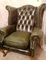 English Queen Anne Highback Winged Chesterfield Armchair in Green Leather 4