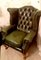 English Queen Anne Highback Winged Chesterfield Armchair in Green Leather 3