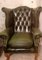 English Queen Anne Highback Winged Chesterfield Armchair in Green Leather 2