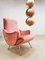 Mid-Century Italian Pink Velvet Armchair in the Style of Zanuso 2