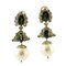 14K White Gold and Silver Dangle Earrings with Diamonds Blue Sapphires and Pearls, Image 1