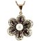 Pendentif Fleur en Or Rose 14K et Argent avec Rubis Diamants et Perle Blanche 1