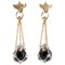 Rose Gold Dangling Earrings with Diamonds Onyx and Emeralds 1