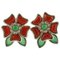 Earrings in 14K White Gold with Diamonds Green Agate and Red Coral Flowers 1